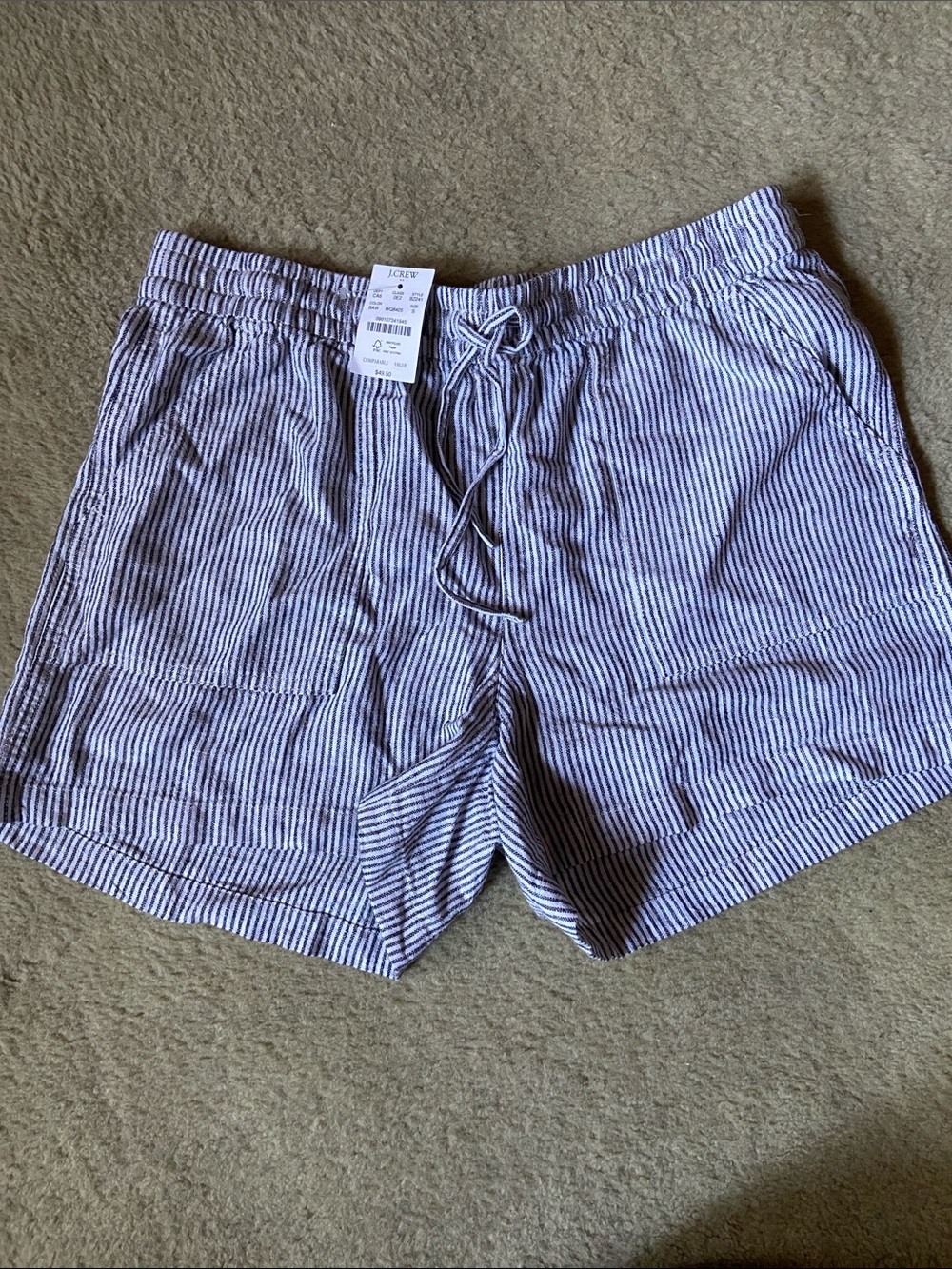J. Crew Factory Blue and White Striped High-Waist Women's linen blend Shorts